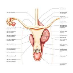 A detailed scientific illustration of human anatomy focusing on the male reproductive system, specifically highlighting the physiological process of erection