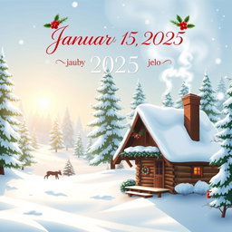 A beautifully designed calendar page for January 2025, featuring a vibrant winter landscape