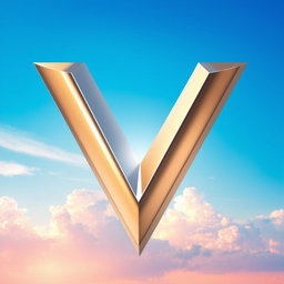 A logo featuring a prominent, 3D metallic letter 'V' centered in the image