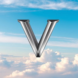 A logo featuring a prominent, 3D metallic letter 'V' centered in the image