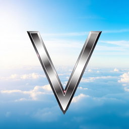 A logo featuring a prominent, 3D metallic letter 'V' centered in the image