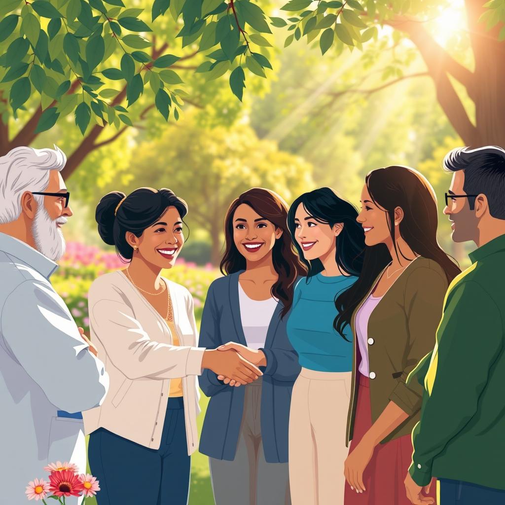 An illustration symbolizing respect for others, featuring a diverse group of people engaging in a respectful conversation