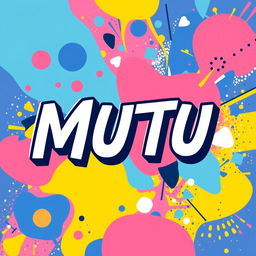 A vibrant and colorful graphic design featuring the word 'MUTU' prominently displayed in a bold, artistic font