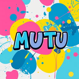 A vibrant and colorful graphic design featuring the word 'MUTU' prominently displayed in a bold, artistic font