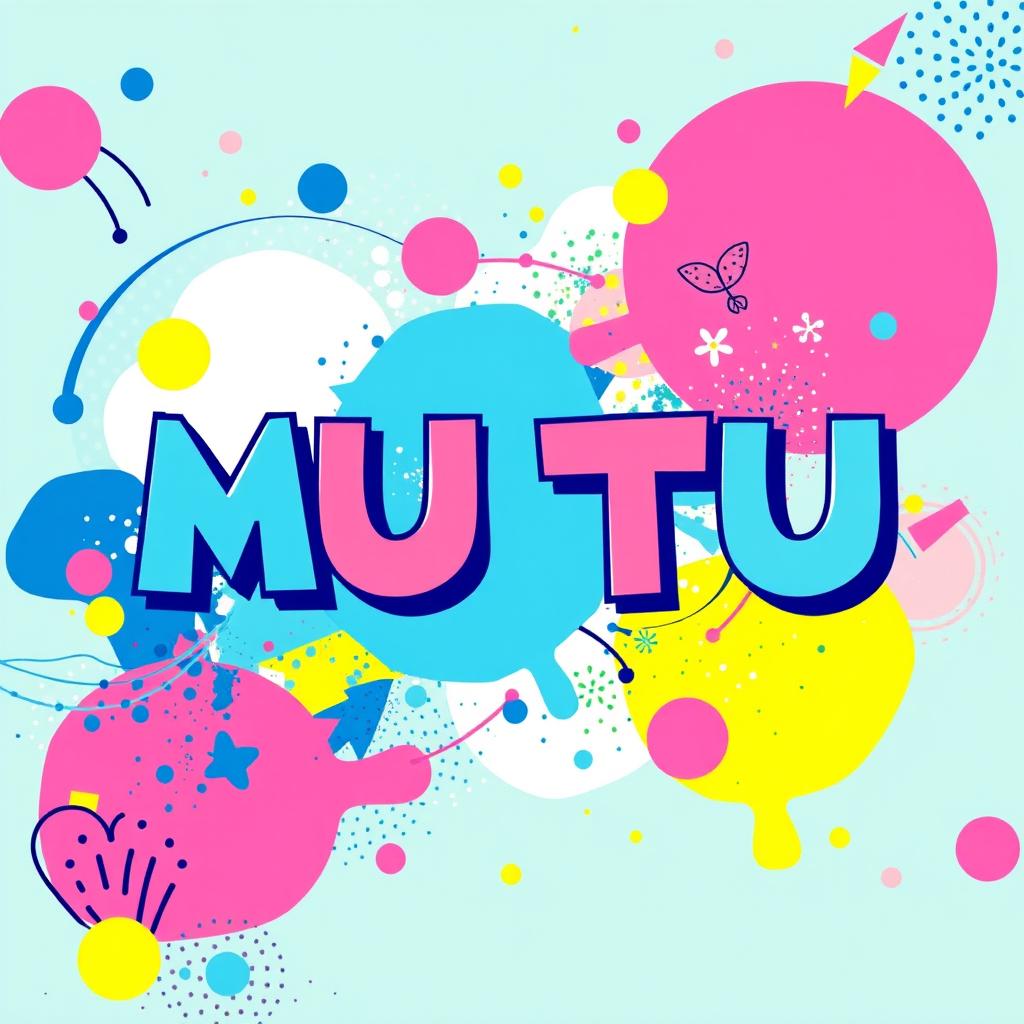 A vibrant and colorful graphic design featuring the word 'MUTU' prominently displayed in a bold, artistic font