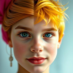 A portrait of a split face showcasing a girl on one side and a boy on the other