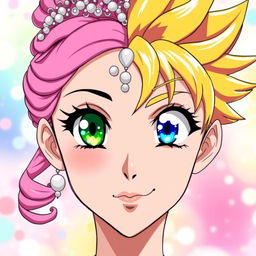 Anime-style portrait of a split face featuring a girl on one side and a boy on the other