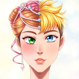 A realistic anime-style portrait of a split face featuring a girl on one side and a boy on the other
