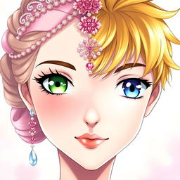 A realistic anime-style portrait of a split face featuring a girl on one side and a boy on the other