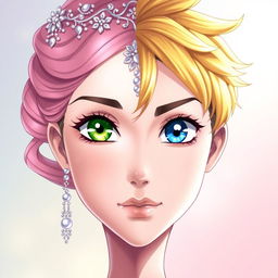 A realistic anime-style portrait of a split face featuring a girl on one side and a boy on the other