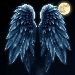 A pair of beautifully detailed angel wings, designed with a theme of shadow, moonlight, and ethereal beauty