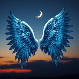A breathtaking set of angel wings themed around shadow and moonlight, featuring intricate feather textures resembling the night sky with shades of deep blue and silver