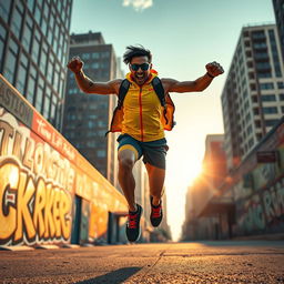 A dynamic scene depicting a powerful and inspiring kickstart moment, showcasing a person energetically launching themselves into a new adventure