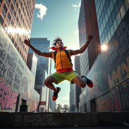 A dynamic scene depicting a powerful and inspiring kickstart moment, showcasing a person energetically launching themselves into a new adventure