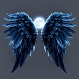 An ethereal angel wing design inspired by shadow moonlight, featuring intricate feathers with a glowing moonlight effect