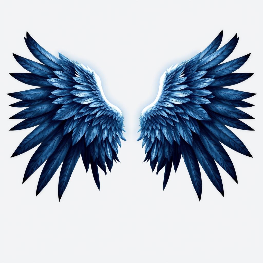 An ethereal angel wing design inspired by shadow moonlight, featuring intricate feathers with a glowing moonlight effect