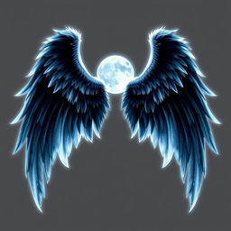 An ethereal angel wing design inspired by shadow moonlight, featuring intricate feathers with a glowing moonlight effect