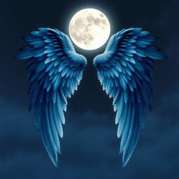 A pair of angel wings designed with a shadowy moonlight theme