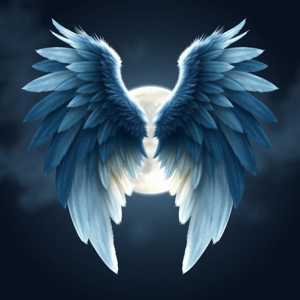 A pair of angel wings designed with a shadowy moonlight theme