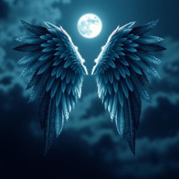 A pair of angel wings featuring a shadow moonlight theme, designed with intricate details