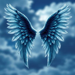 A pair of angel wings featuring a shadow moonlight theme, designed with intricate details
