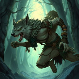 A detailed illustration of a Shifter D&D race character in a fantasy setting
