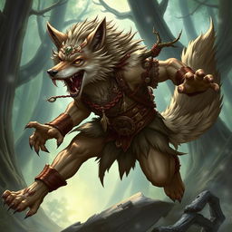 A detailed illustration of a Shifter D&D race character in a fantasy setting