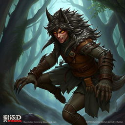 A detailed illustration of a Shifter D&D race character in a fantasy setting