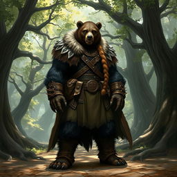 A powerful bear shifter D&D race character, showcasing a half-human half-bear hybrid