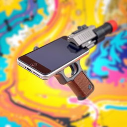 A unique and creative photomontage of a smartphone cleverly designed to resemble a gun
