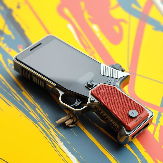 A unique and creative photomontage of a smartphone cleverly designed to resemble a gun