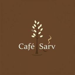 A clean and minimalist logo for 'Café Sarv' featuring a stylized Persian cypress tree (Sarv) and a coffee cup