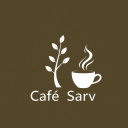 A clean and minimalist logo for 'Café Sarv' featuring a stylized Persian cypress tree (Sarv) and a coffee cup