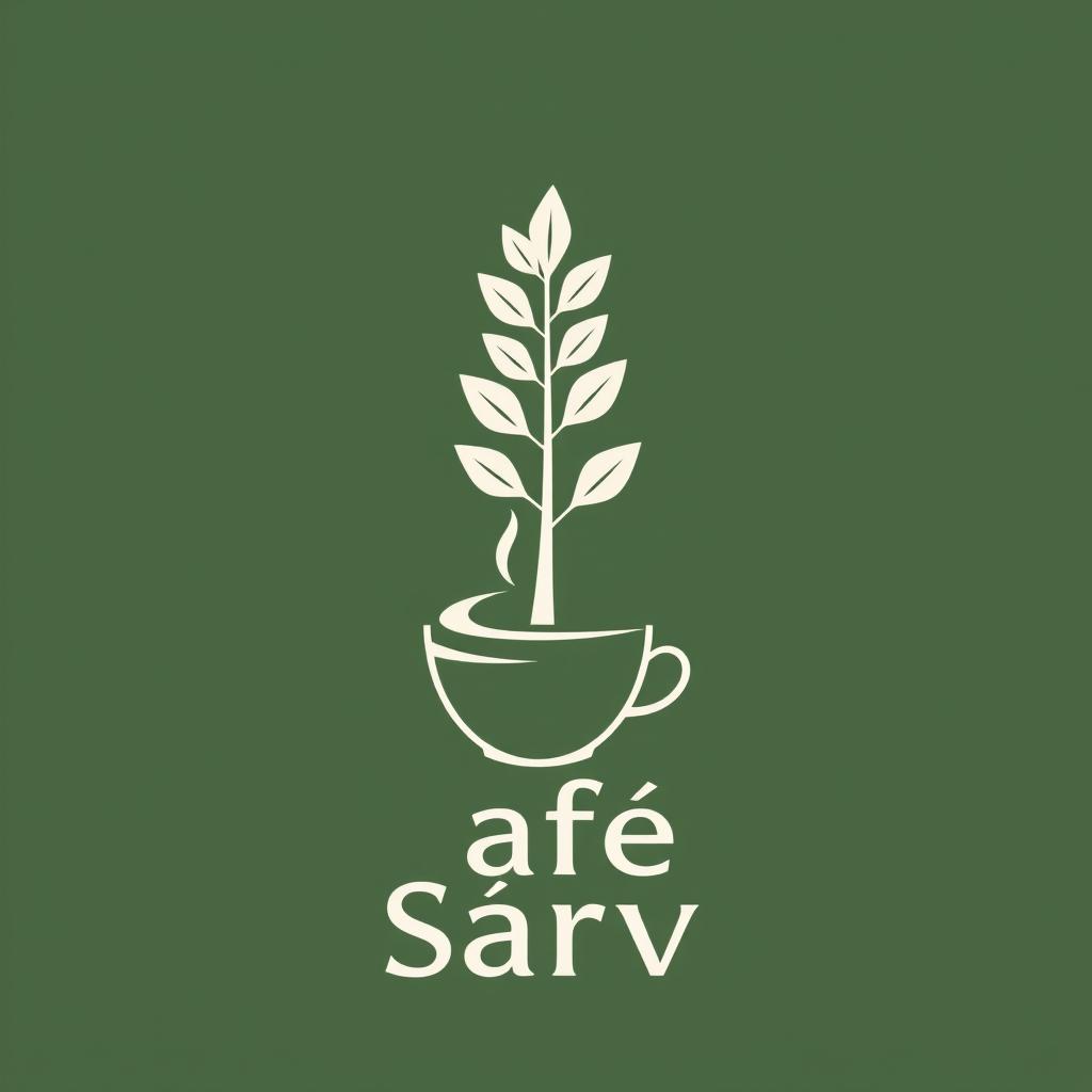 A clean and minimalist logo for 'Café Sarv' featuring a stylized Persian cypress tree (Sarv) and a coffee cup