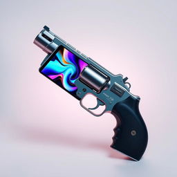 A creative photo montage of a smartphone transformed into a gun shape