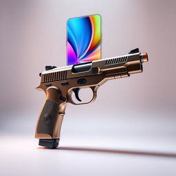 A creative photo montage of a smartphone transformed into a gun shape