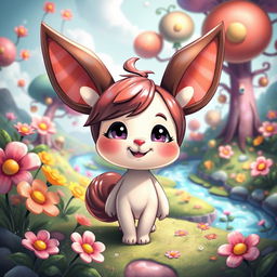 A whimsical depiction of a cartoon-style character with cross-shaped ears, lively and colorful