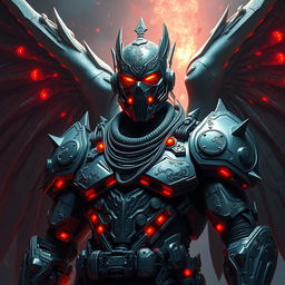 A gigantic, futuristic, mega tall and muscular male menace, resembling a special operations angel