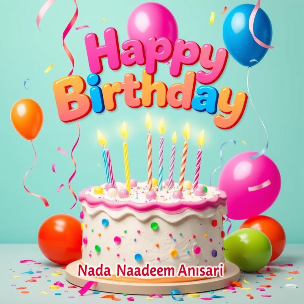 A vibrant and colorful birthday greeting image for Nada Nadeem Ansari
