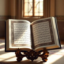 A beautifully illustrated open Quran with intricate Arabic calligraphy