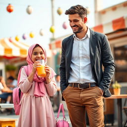 A heartwarming scene depicting a father and daughter in an Islamic country