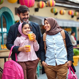 A heartwarming scene depicting a father and daughter in an Islamic country