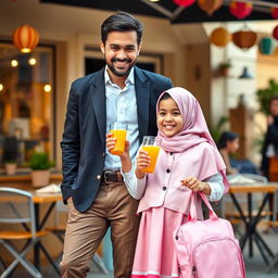 A heartwarming scene depicting a father and daughter in an Islamic country