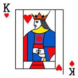 A playing card design inspired by the style of Piet Mondrian, featuring the King of Hearts