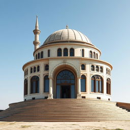 A cylindrical (circular) religious building designed in Iranian-Islamic architecture, situated on a hilltop