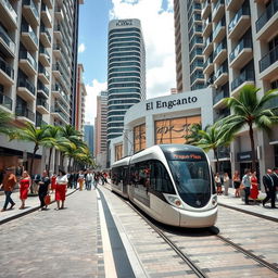 A modern Caribbean city scene filled with tall, contemporary buildings