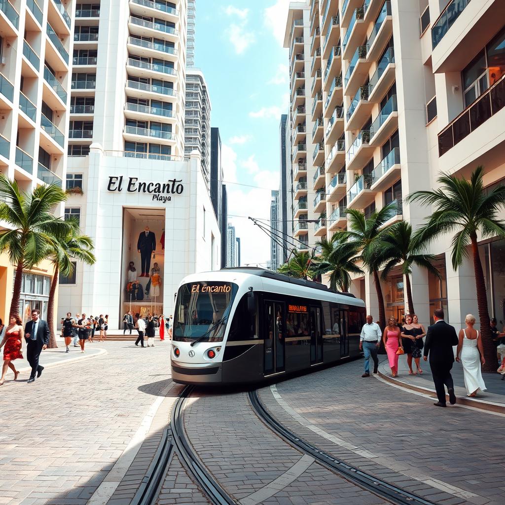 A modern Caribbean city scene filled with tall, contemporary buildings