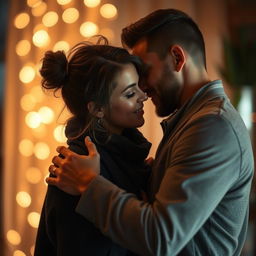 An artistic representation of intimacy and connection between two adults, emphasizing the emotional and physical aspects of their relationship