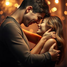 An artistic representation of intimacy and connection between two adults, emphasizing the emotional and physical aspects of their relationship