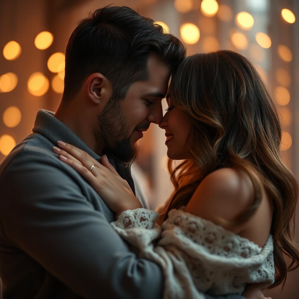 An artistic representation of intimacy and connection between two adults, emphasizing the emotional and physical aspects of their relationship